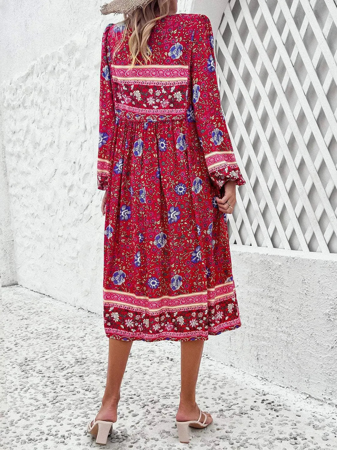 Tassel Tied Printed Long Sleeve Dress Casual Dresses - Tophatter Daily Deals